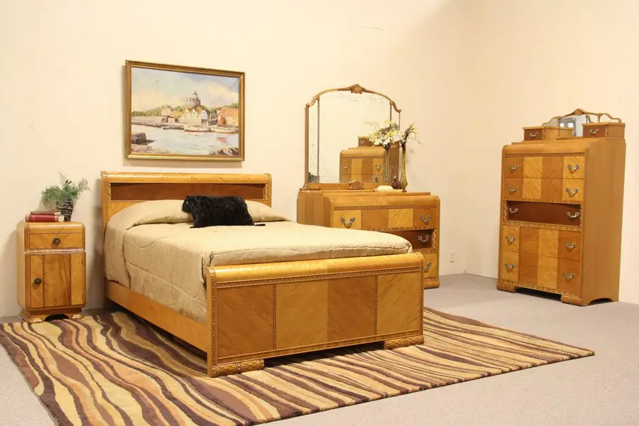 Photo of Art Deco Waterfall 4 Pc. Full Size 1935 Bedroom Set
