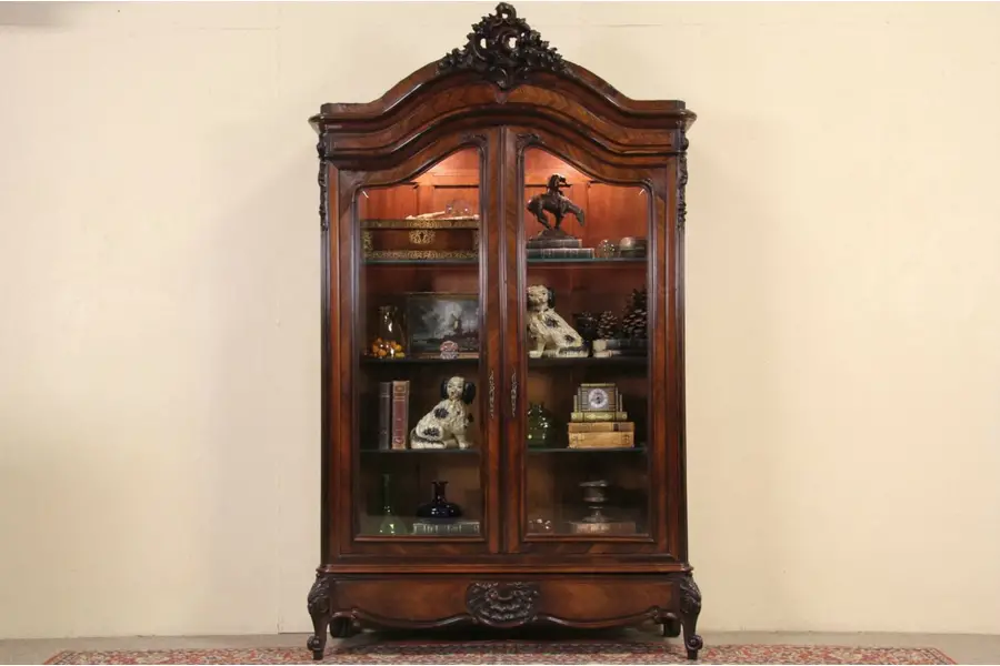 Photo of Rosewood French 1900 Antique Armoire, Bookcase or Display Cabinet