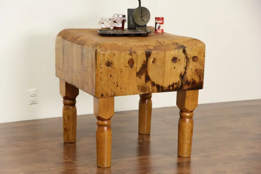 Photo of Butcher Antique 1900 Chopping Block, Kitchen Island or Wine & Appetizer Table