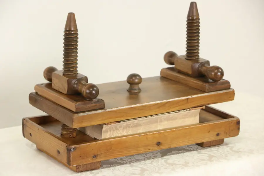 Photo of Pine 1900 Antique Bookbinder Book Press, Wooden Screws