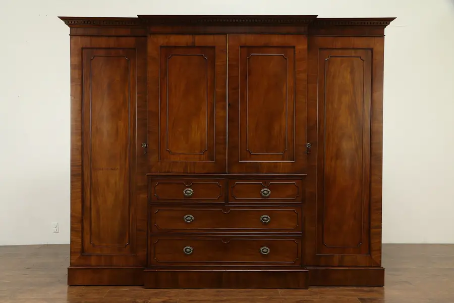 Photo of English Antique 1900 Flame Mahogany Armoire, Wardrobe or Closet