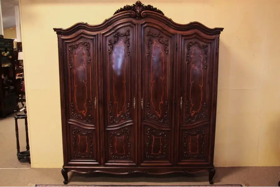 Photo of Carved 4 Door Italian Armoire with Inlay circa 1910