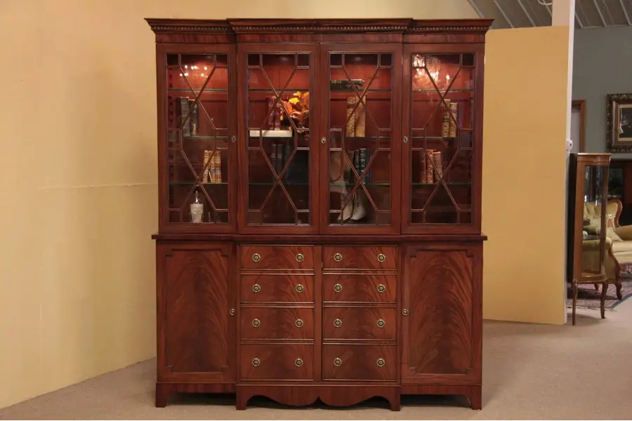 Photo of Flame Mahogany Breakfront China Cabinet or Bookcase
