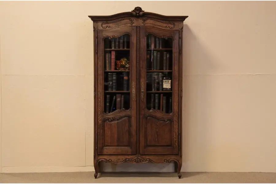 Photo of Antique Country French Oak Bookcase, Glass Doors