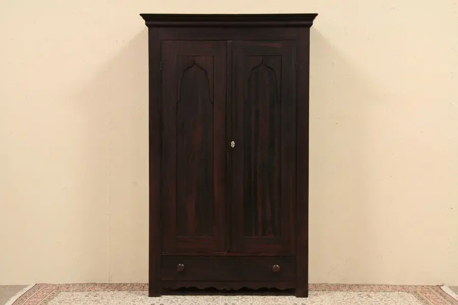 Photo of Victorian Gothic 1850 Antique Armoire or Wardrobe