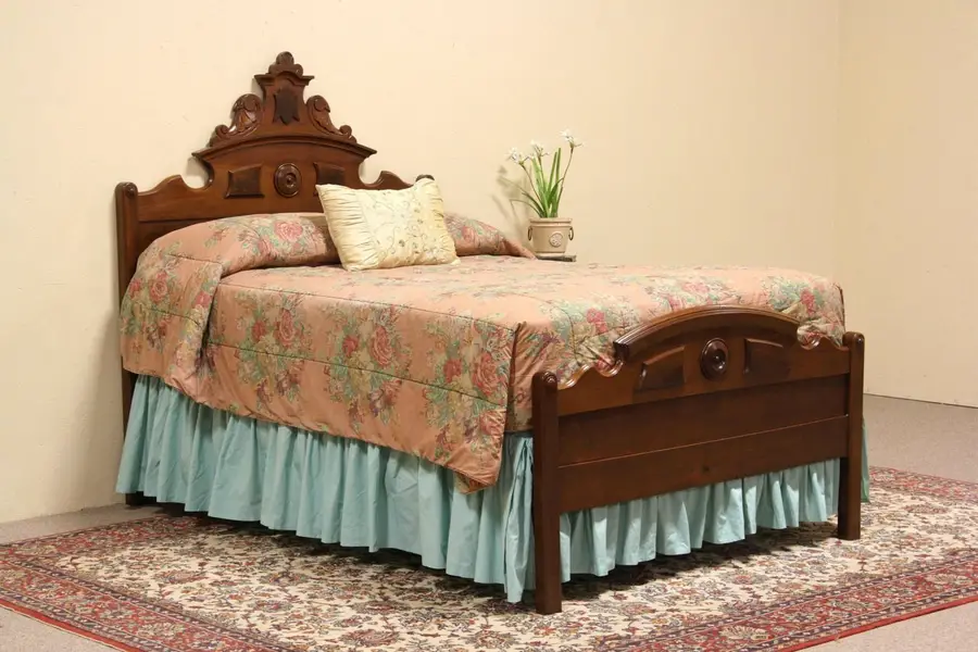 Photo of Victorian Full Size 1870 Carved Walnut Bed
