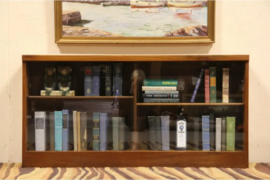 Photo of Midcentury Danish Modern Teak Vintage Bookcase, Sliding Glass Doors