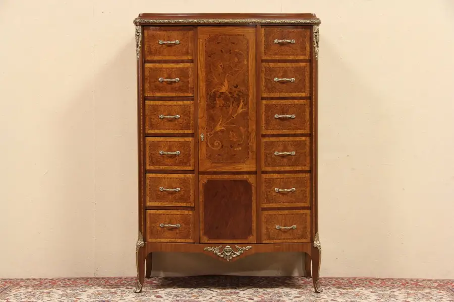 Photo of French Marquetry 1920's Armoire or Chifferobe, 6 Drawers