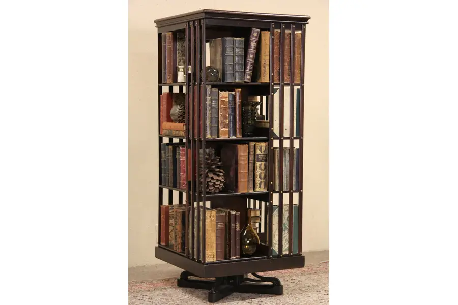 Photo of Danner Signed 1890's Antique Spinning or Revolving Walnut Bookcase