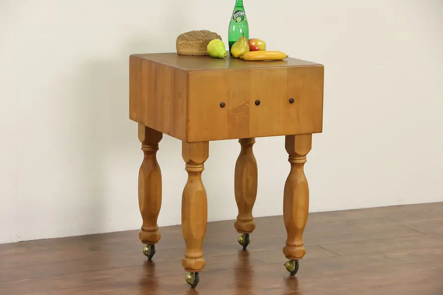 Photo of Maple Butcher Vintage Chopping Block on Wheels, Kitchen Island