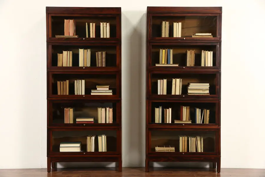 Photo of Pair of Globe Wernicke Signed 1915 Era 5 Stack Lawyer Bookcases