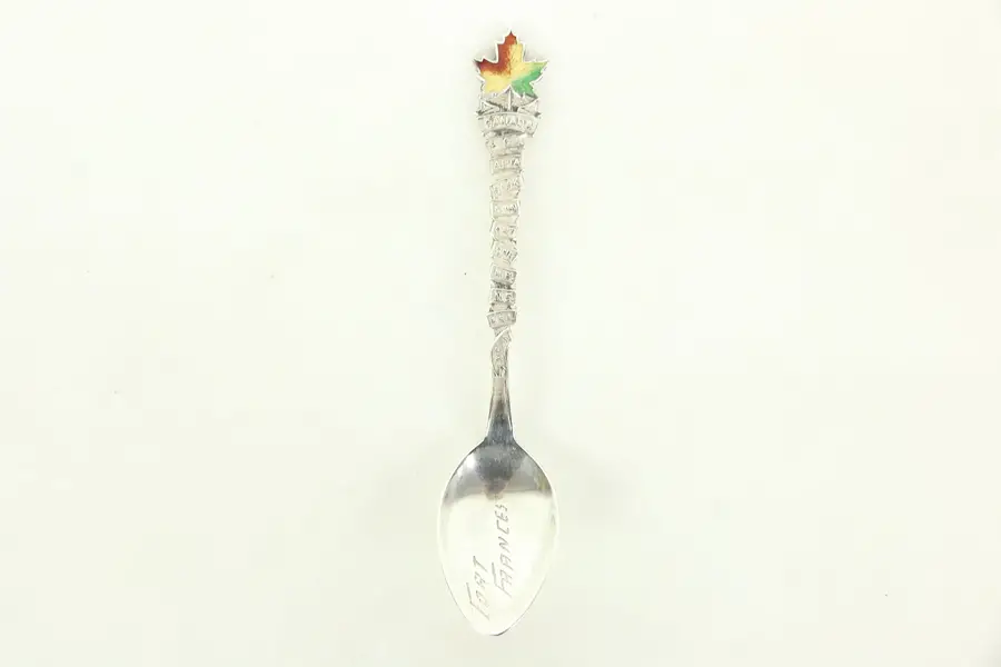 Photo of Fort Frances Canada Sterling Silver Souvenir Spoon, Enamel Maple Leaf, Provinces