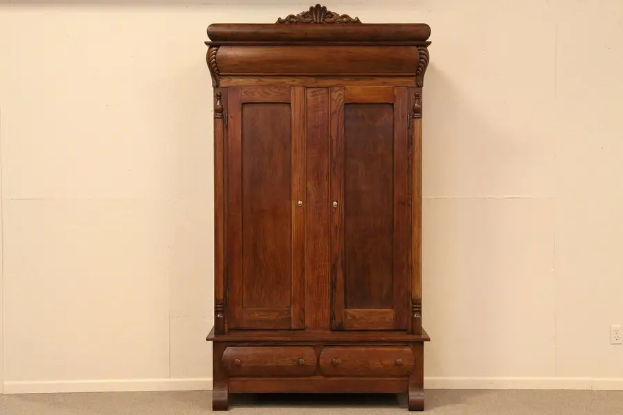 Photo of Victorian Antique Oak Armoire or Wardrobe