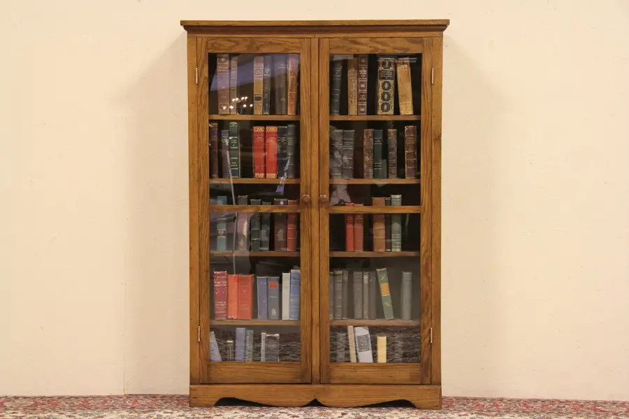 Photo of Oak Bookcase or Display Cabinet, Glass Doors