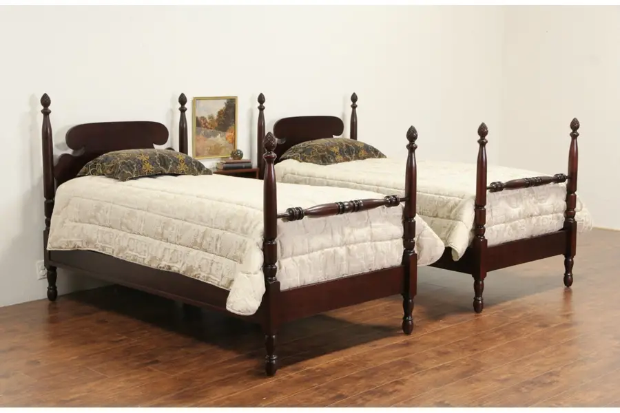 Photo of Pair of Mahogany Twin Pineapple 1930's Vintage Poster Beds