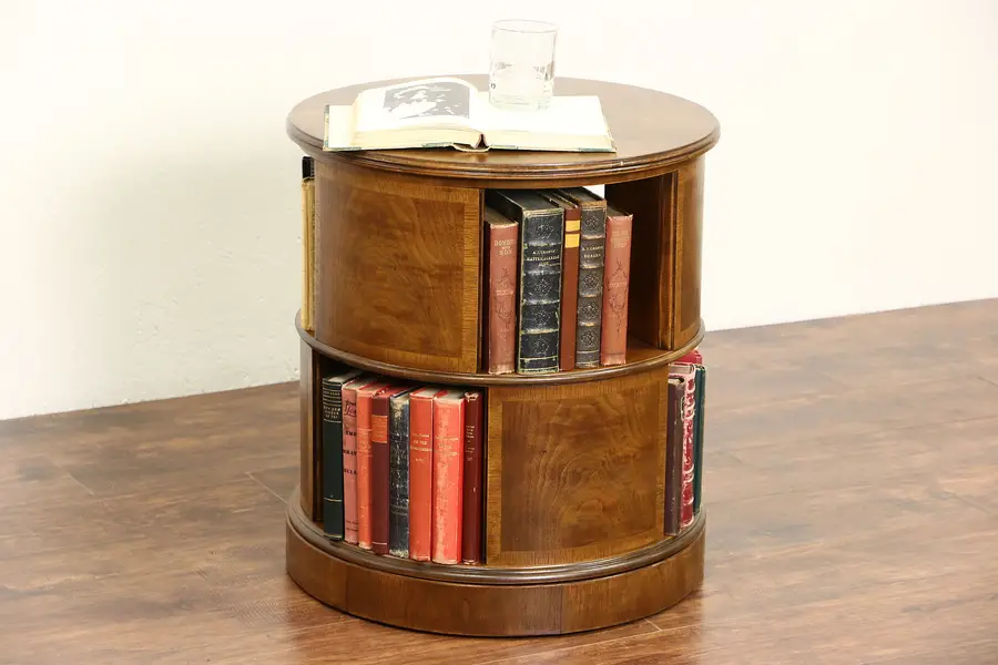 Photo of Revolving Spinning Vintage Chairside Bookcase, Signed Folio Four, Henredon