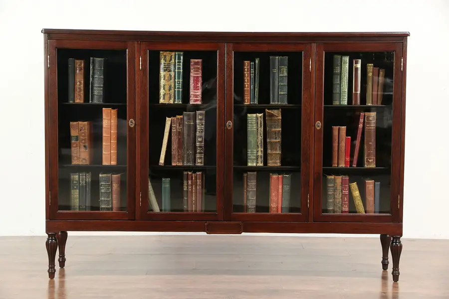 Photo of Mahogany Antique 4 Door Bookcase or China Display Cabinet, Adjustable Shelves