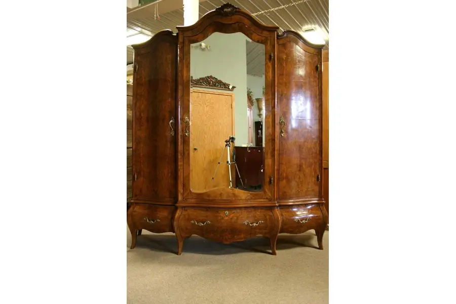 Photo of Antique Burl Walnut French Bombe Armoire