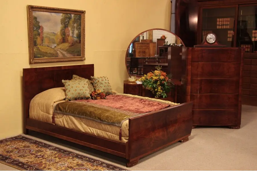 Photo of Art Deco or Moderne 1940 Burl Bedroom Set