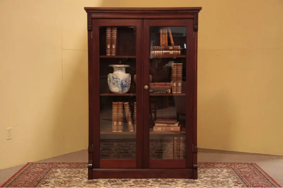 Photo of Victorian Eastlake Walnut Bookcase, Glass Doors