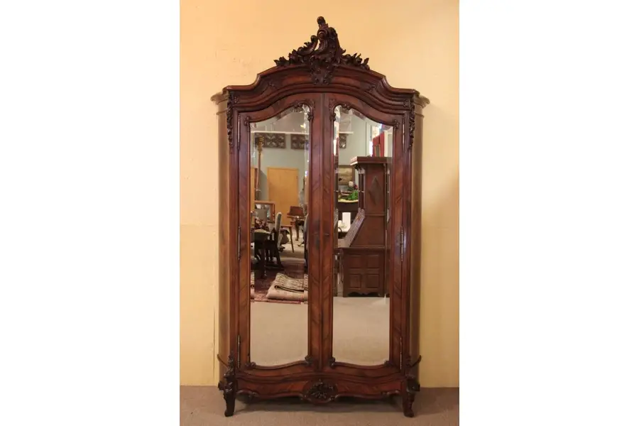 Photo of Carved Rosewood French Armoire, Curved Sides