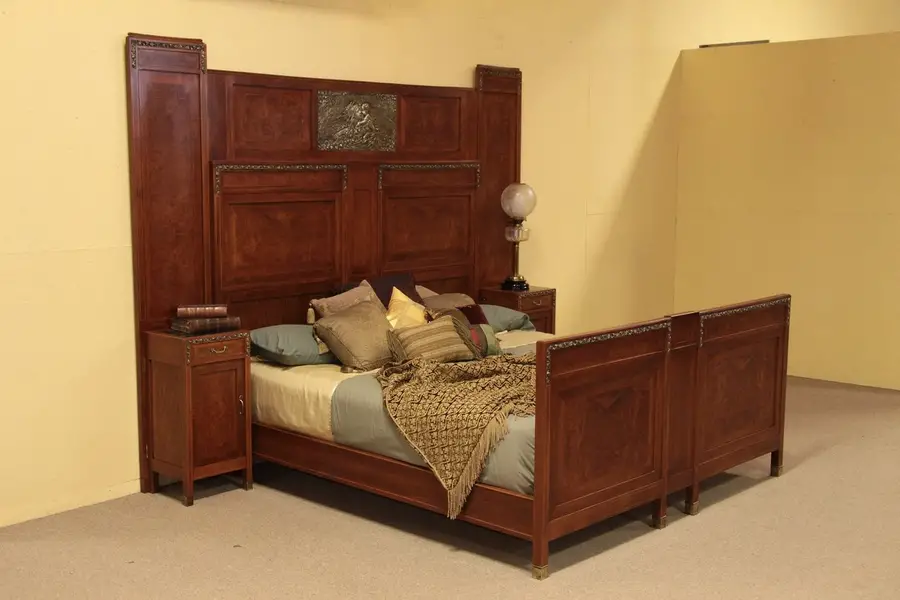 Photo of Burl & Bronze King Size Bed with Nightstands