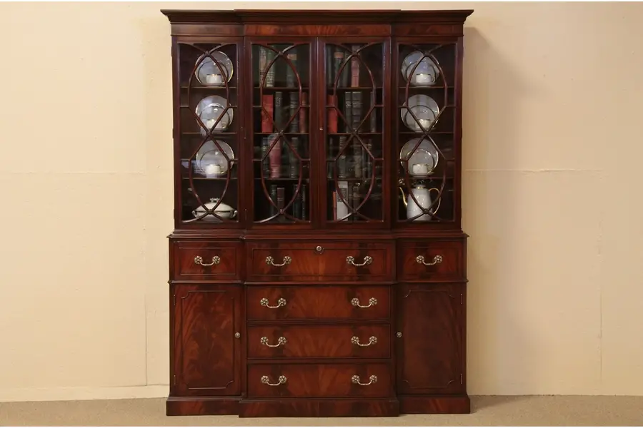 Photo of Mahogany Breakfront Bookcase or China Cabinet