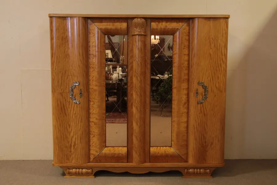 Photo of Art Deco Curly Birch 4 Door Armoire