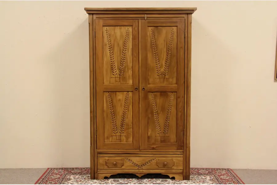 Photo of Eastlake Country Spoon Carved Butternut Armoire