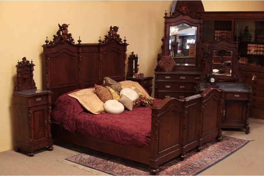 Photo of King 5 Pc. Antique Bedroom Set, Marble & Cherubs