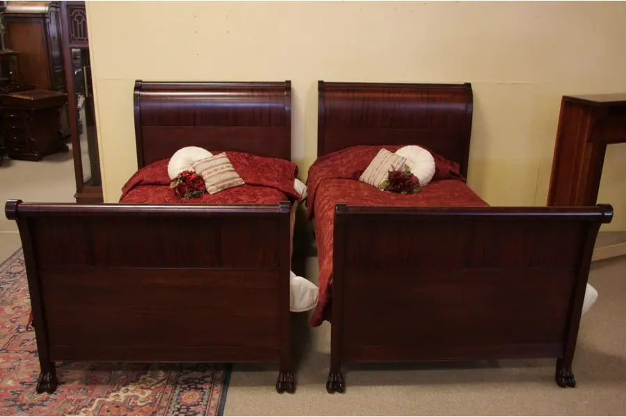 Photo of Empire Mahogany Pair of Sleigh Beds circa 1900