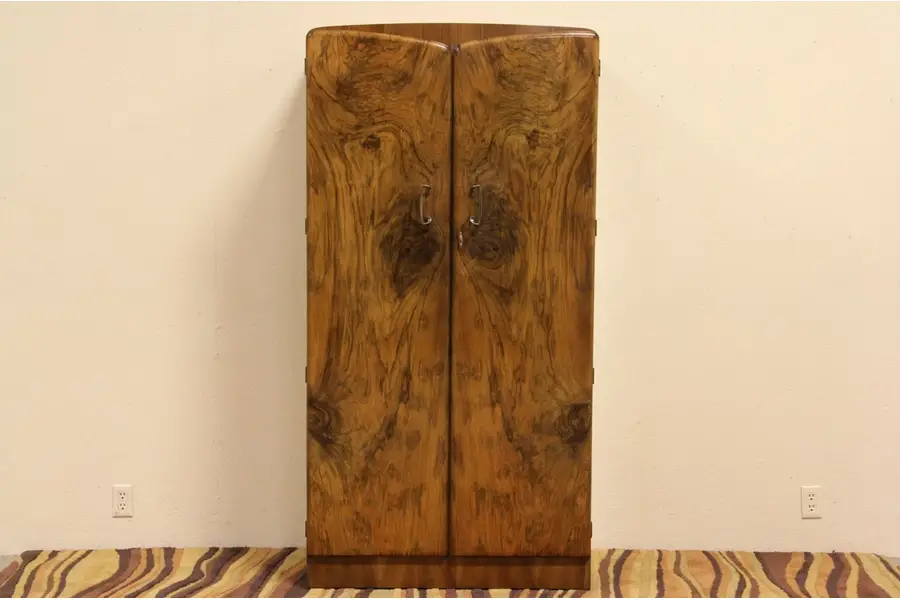 Photo of Art Deco 1930's Burl Fitted Armoire or Wardrobe