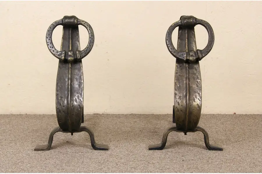 Photo of Pair of Arts & Crafts Mission 1910 Antique Fireplace Andirons