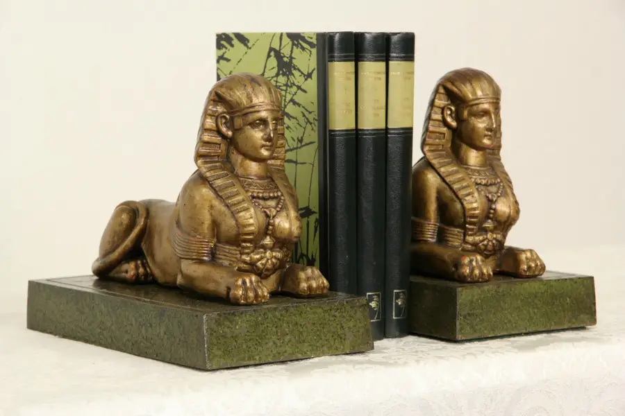 Photo of Pair of Egyptian Sphinx 1900's Antique Bookends or Sculptures