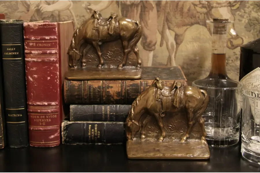 Photo of Grazing Horse with Saddle Pair Antique 1910 Bronze Bookends