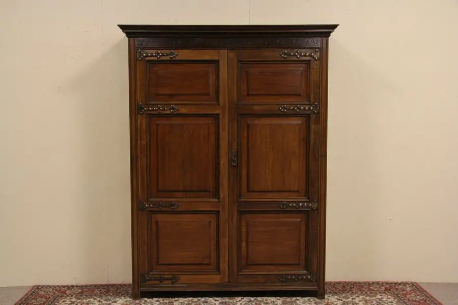 Photo of Oak 1895 Raised Panel English Armoire or Coat Closet