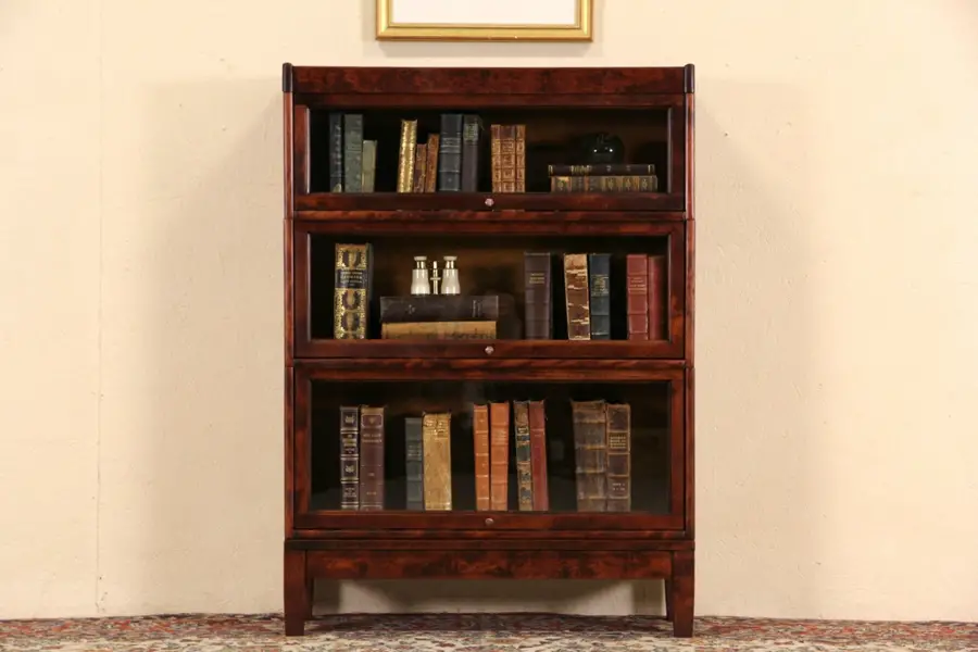 Photo of Three Stack Mahogany & Birch Antique Lawyer or Barrister Bookcase Signed Larkin