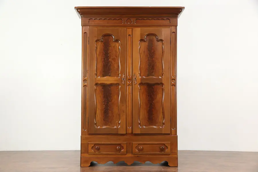 Photo of Victorian 1860 Antique Carved Walnut Armoire, Wardrobe or Closet