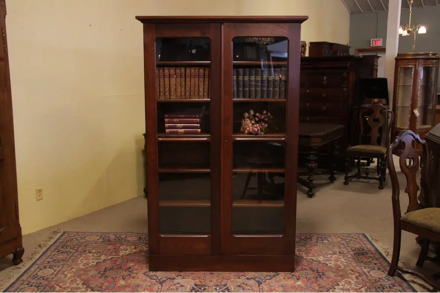 Photo of Victorian Walnut Bookcase, Glass Doors