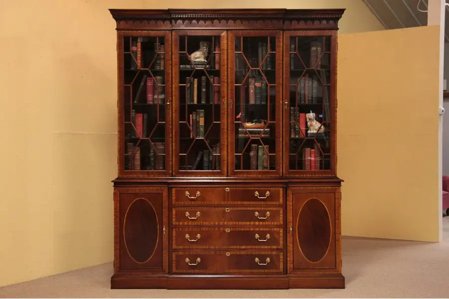 Photo of Georgian Breakfront China Cabinet Bookcase, Hickory