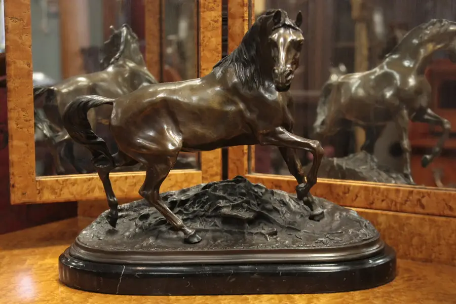 Photo of Bronze Replica Sculpture of a Horse, Signed Mene