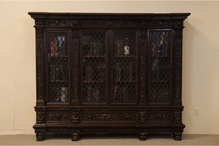 Photo of Renaissance Carved 4 Door Bookcase, Iron Grills