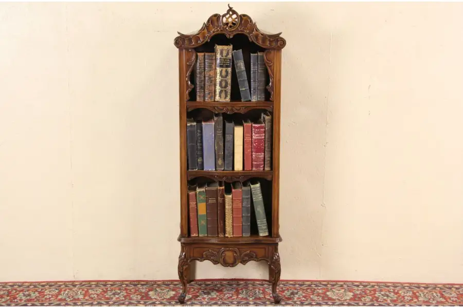 Photo of Carved Walnut 1925 Antique Bookshelf or Bath Cabinet