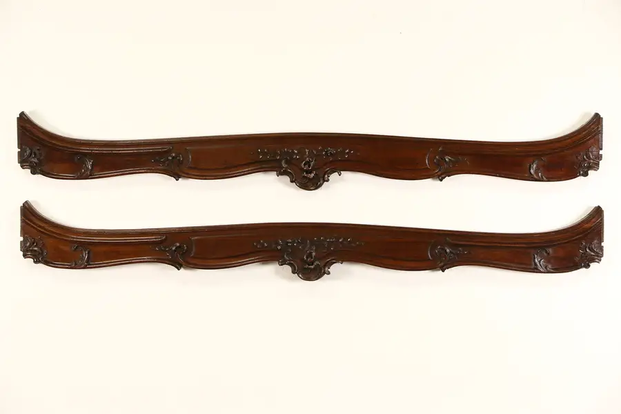 Photo of Pair of Antique French 1890's Carved Walnut Salvage Bed Rails for Valances