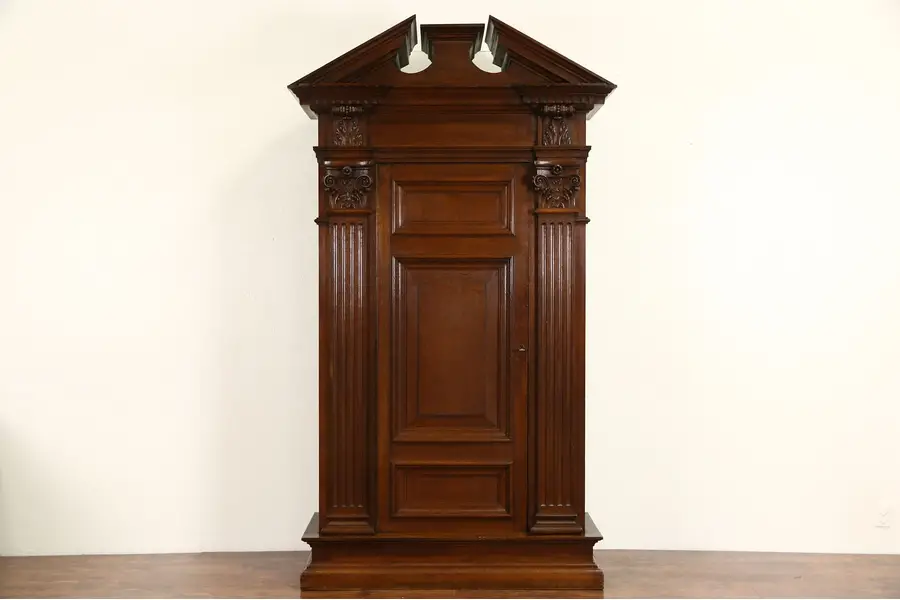 Photo of French Classical Hand Carved Oak 1870's Antique Library Bookcase or Armoire