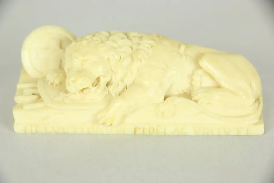 Photo of Swiss Lion Monument of Lucerne, Miniature Hand Carved Bone Sculpture