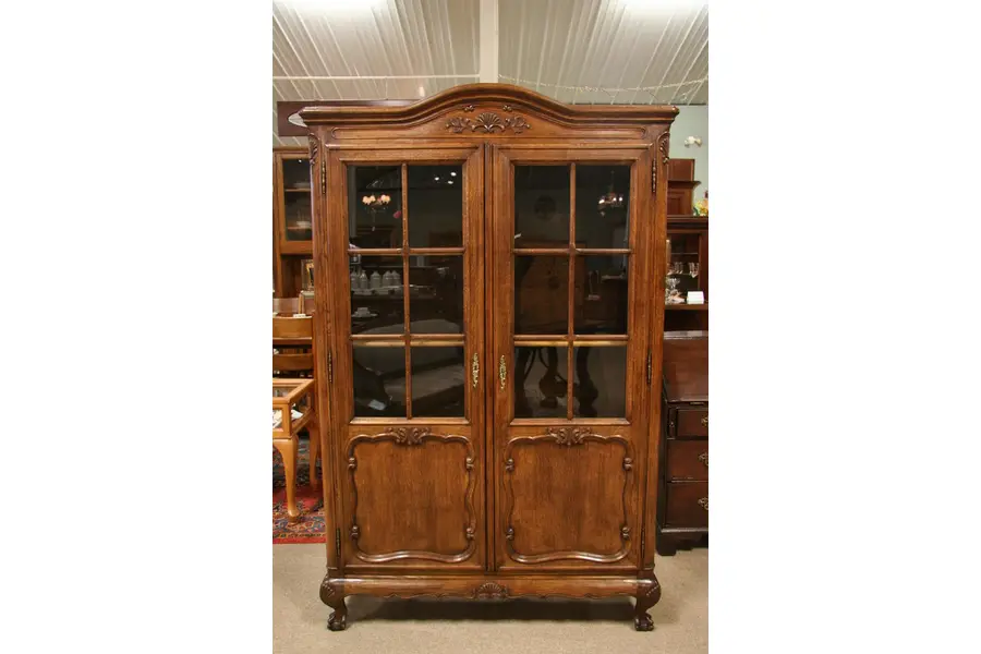 Photo of Carved Oak Bookcase with Claw Feet 1940's