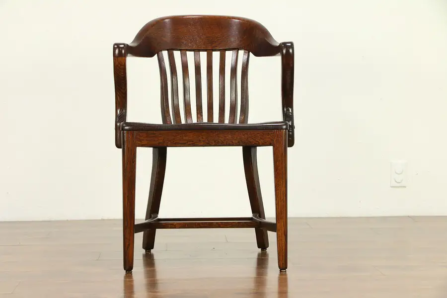 Photo of Quarter Sawn Oak 1910 Antique Banker, Desk or Office Chair