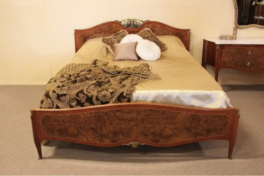 Photo of Queen Size Bed, Banded Burl & Bronze Mounts