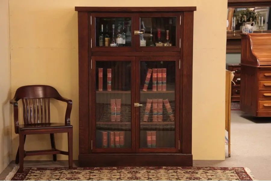 Photo of Arts & Crafts Mission Oak Bookcase, 4 Glass Doors